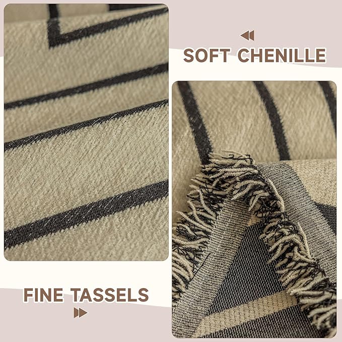 VClife Boho Farmhouse Couch Cover 71''x118'', 1 pc Washable Sofa Covers for 2 Cushion Couch Sofa Kids Soft Chenille Beige Black Herringbone Home Decor Couch Covers for Bed Sofa Living Room Slipcover