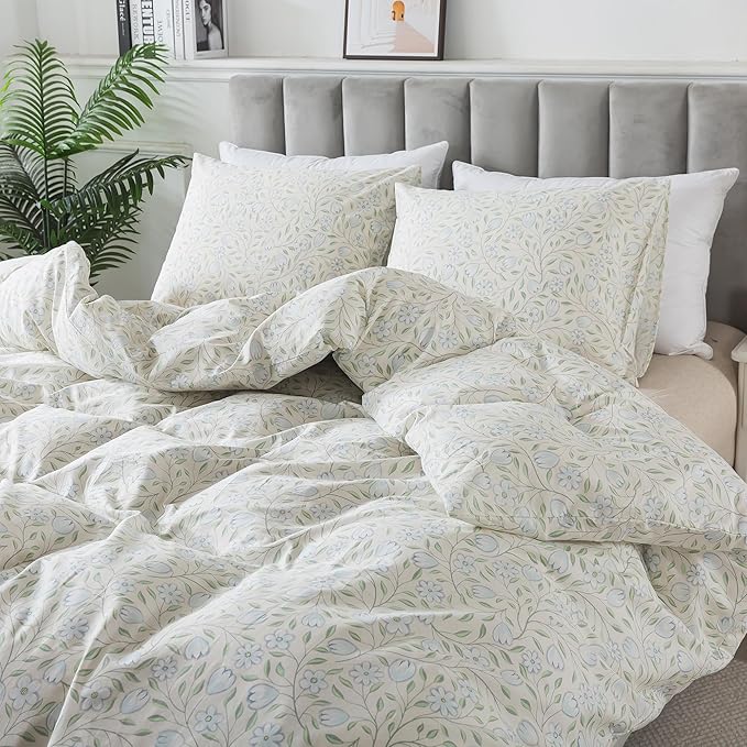 HoneiLife Floral Duvet Cover King - 100% Cotton Comforter Cover, Soft & Breathable Bedding Duvet Cover Sets with Zipper Closure & Corner Ties, 3-PC Wildflower Comforter Cover Sets, Early Summer