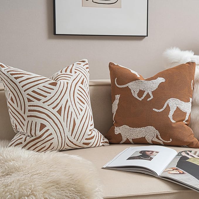 2025 New 22x22'' inches Throw Pillow Cushion Covers - Paradise Orange Color Chenille Jacquard Embroidery Luxury Modern Style Couch Sofa Bed Pillow Cover for Living Room Bedroom