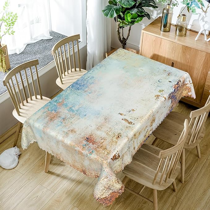 60x120inches Mid Century Tablecloth Yellow and Blue Abstract Modern Art Rectangle Table Cloth Spill Proof and Oil Proof Fabric Table Cover for Kitchen Dining Room Patio Cafe Home Decor