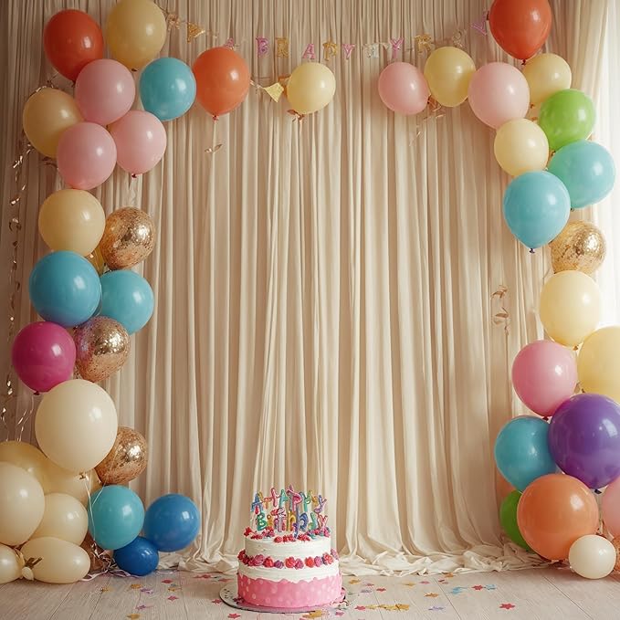 30ft x 10ft Wrinkle Free Beige Backdrop Curtains for Parties, 6 Panels 5x10ft Thick Polyester Photo Backdrop Drapes for Wedding Birthday Party Photography Background Stand
