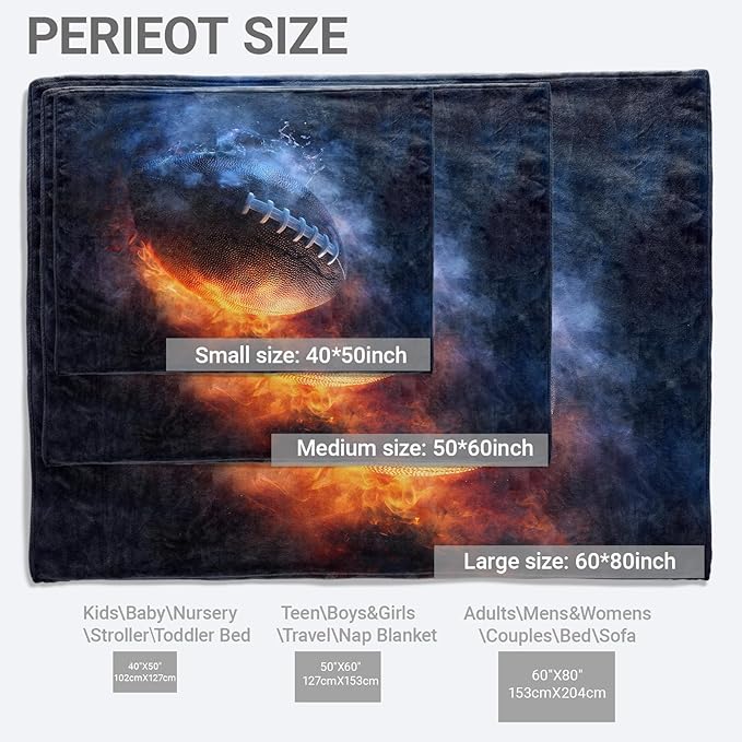 Football Flannel Throw Blanket, 60"x80", Fire and Ice Ball, Soft Warm Lightweight Blankets, Machine Washable, Sport Fans and Men Gifts, Outdoor Indoor Travel Hiking Nap Throw, Home Decorate