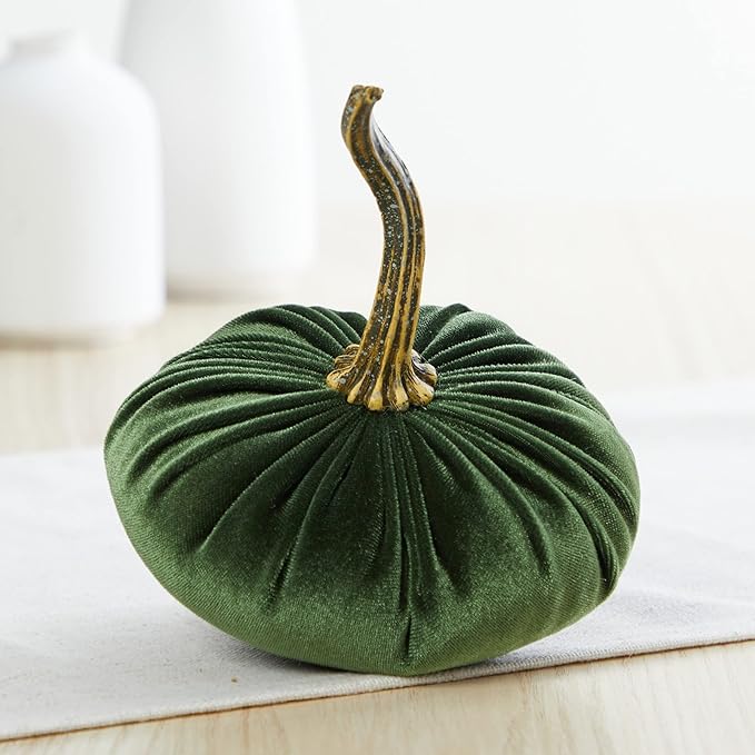 Your Heart's Content Set of 3 Small Velvet Pumpkins, Trending Home Decor, Modern Rustic Wedding Decor, Thanksgiving, Autumn tablescape, Gift for (Sm Harvest Gold Olive)