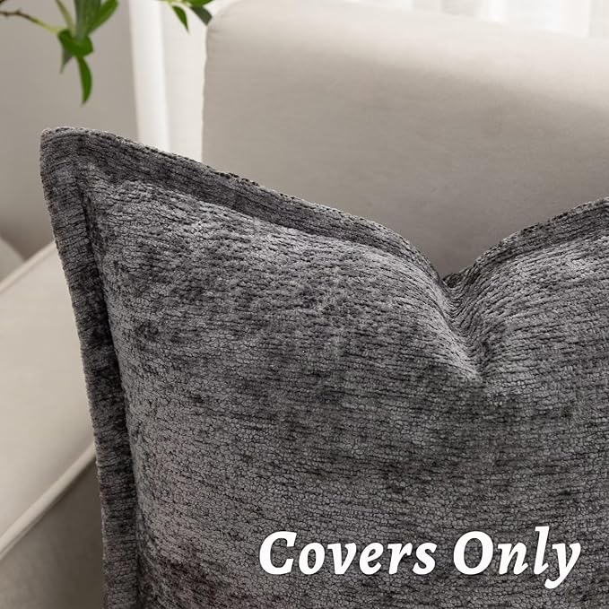 Grey Decorative Throw Pillow Covers 12x20 Inch Set of 2 Cozy Soild Chenille Cushion Cases Soft Textured Lumbar Couch Pillows Cover Boho Accent Farmhouse Pillowcases for Sofa Bed