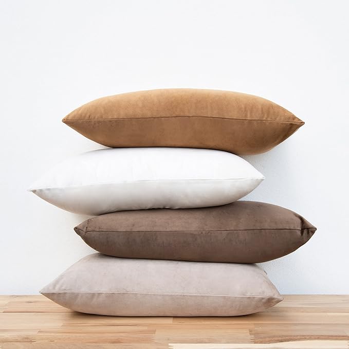 MONDAY MOOSE Decorative Throw Pillow Covers Cushion Cases, Set of 4 Soft Velvet Modern Designs, Mix and Match for Home Decor, Pillow Inserts Not Included (12x20 inch, Brown/Beige)