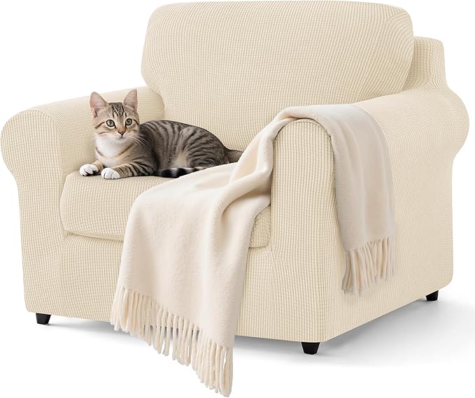 SUBRTEX 3 Pieces Stretch Sofa Slipcover Sets Couch Cover Sets Backrest Cushion Covers Furniture Protector Collection Set for Oversize Sofa Loveseat Chair Slip Covers(Small, Ivory)