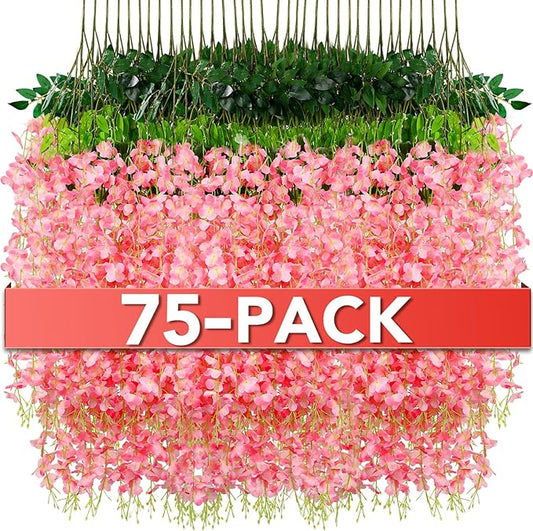 Wisteria Hanging Flowers,Fake Hanging Flowers,Wisteria artificiales Garland for Home Wedding Arch Floral Party Garden Ceremony Outdoor Decor,3.6 feet Long(75,Pink)