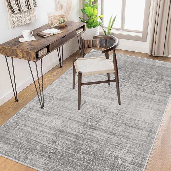 Enkor Area Rugs 4x6 Washable Non Slip Abstract Soft Rugs for Living Room Bedroom, Modern Mat for Kitchen Entryway Light Grey