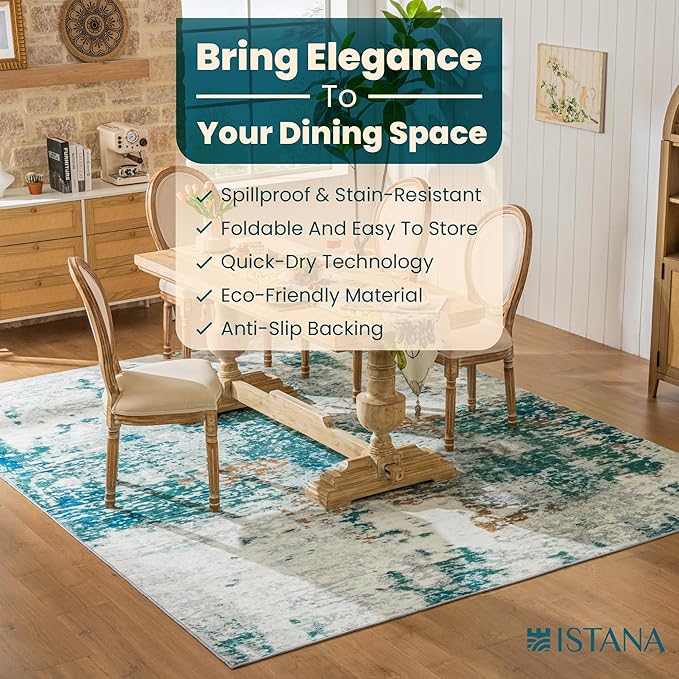 Istana 8x10 Area Rug - Green 8x10 Rugs for Living Room - Foldable Rugs for Bedroom - Stain Resistant Washable Rug - Eco-Friendly Area Rugs - Easy to Clean Living Room Rug