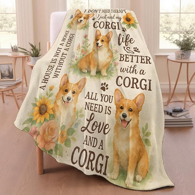 Corgi Dog Throw Blanket for Adutls Kids, 60x80 in, Cozy Soft Warm Fleece Blankets Gifts for Couch, Camping, Hiking Decor