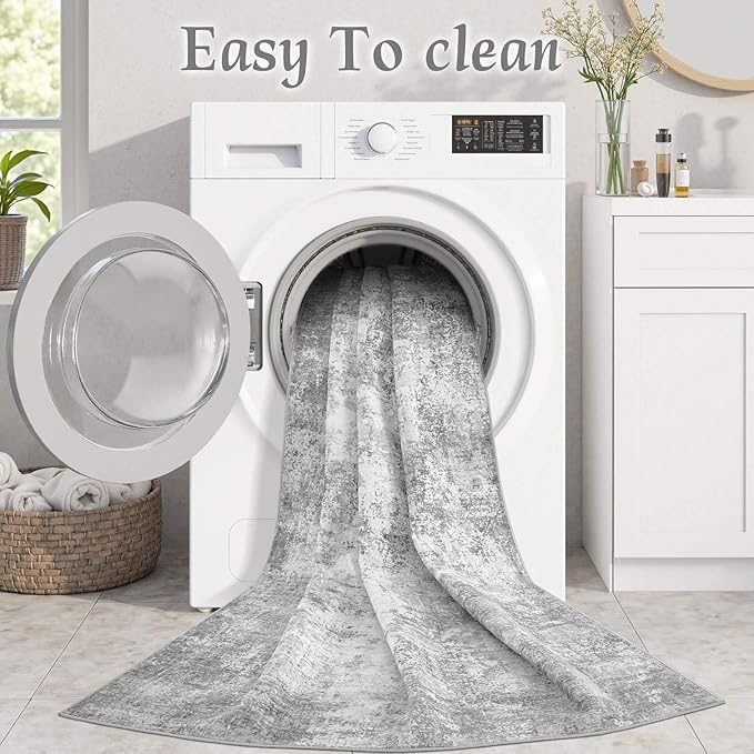 Washable 9X12 Area Rug: Modern Abstract Soft Non-Slip Indoor Rugs Home Decor - Low Pile Stain Resistant Foldable Rug for Living Room Bedroom Dining Room Playroom Office(Grey 9'x12')