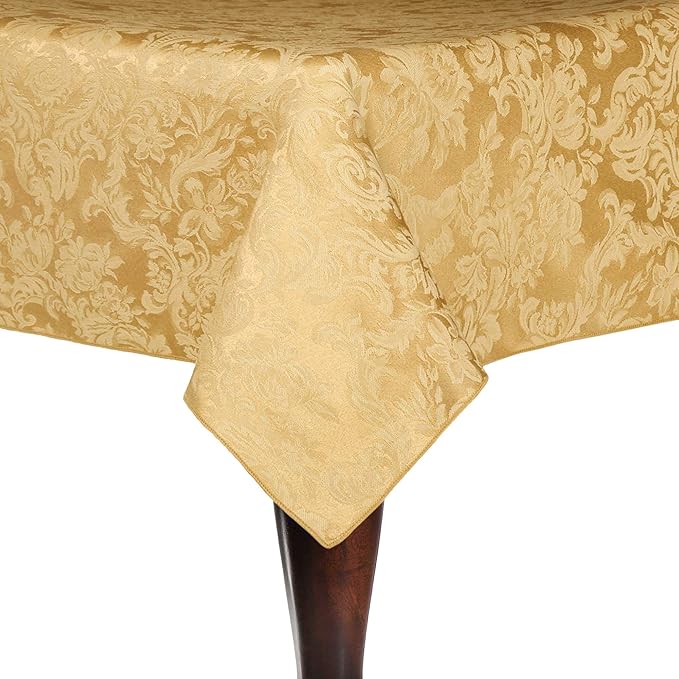 Ultimate Textile -10 Pack- Miranda 60 x 144-Inch Rectangular Damask Tablecloth - Jacquard Weave, Dijon Gold