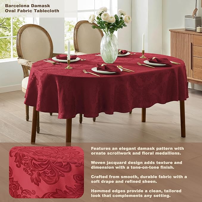 Newbridge Barcelona Damask Fabric Napkins, Set of 4, Burgundy – No Iron, Soil Resistant Cloth Napkins for Dining, Parties and Holidays