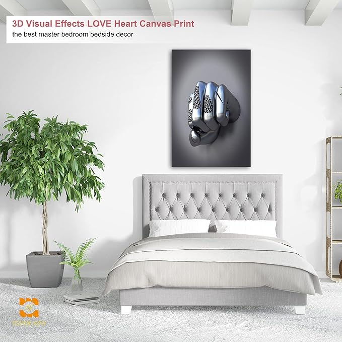 HIPOCAPO 3D Metal Effect Wall Art - Abstract Canvas Art, Modern for Office, Silver Boxer Gesture3D Decor Bedroom Framed 32''x48''x1Pcs 3d Art-03