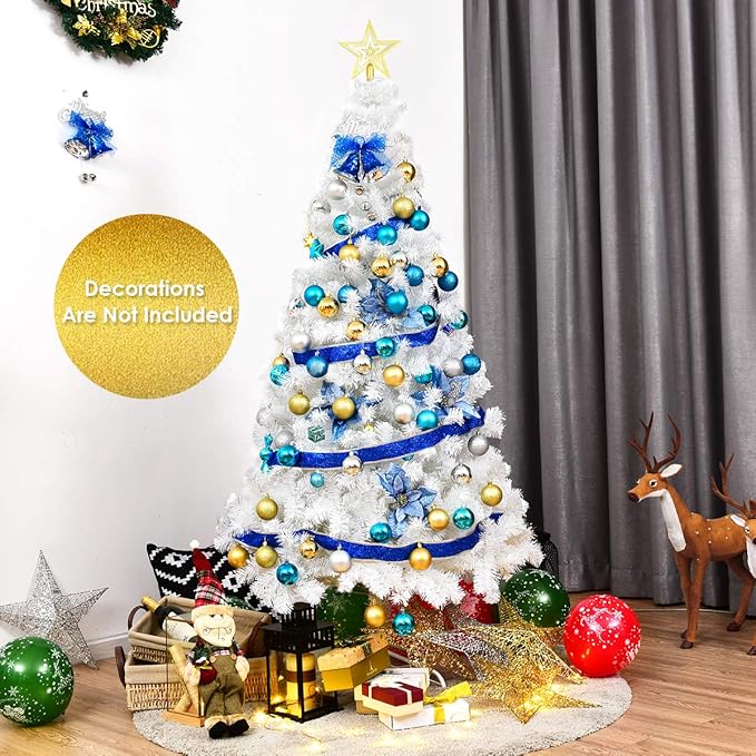 GOFLAME 5FT Artificial White Christmas Tree Home Holiday Décor, Metal Stand PVC Material 350 Branches Indoor Decoration, Easy Assembly