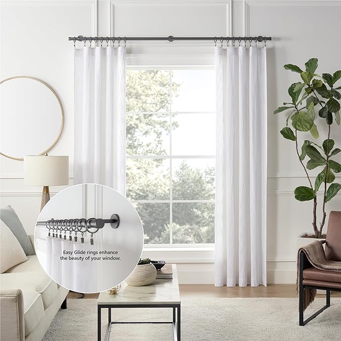 MODE Cambria Designer Series - Premium Easy Glide 18 Count Small Curtain Rings - Metal with Nylon Inserts and Clips - 1 inch Inner Diameter - use for rods 5/8" or Smaller - Matte Graphite