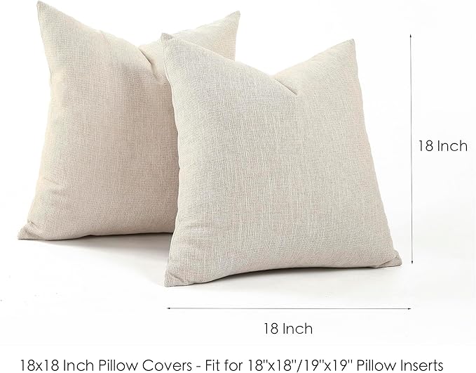 Jepeak 18x18 Inch Decorative Chenille Throw Pillow Covers, Pack of 2 Cozy Concise Pillow Cases Soft Farmhouse Modern Square Cushion Cover for Sofa Couch Bed Home Decor, Beige