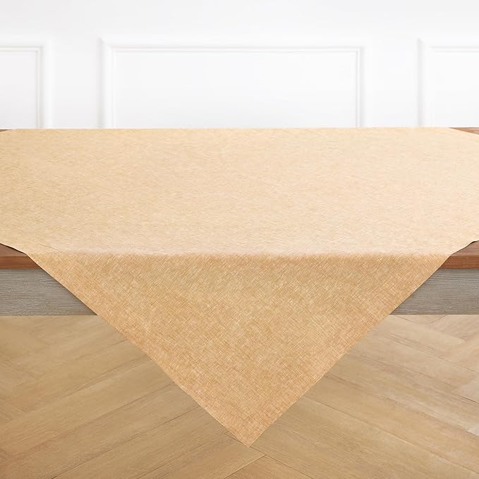 Solino Home Linen Cloth Tablecloth 52 x 52 Inch - 100% Pure Linen Golden Nugget Square Tablecloth - Athena, Machine Washable Table Throw for Fall, Autumn, Thanksgiving
