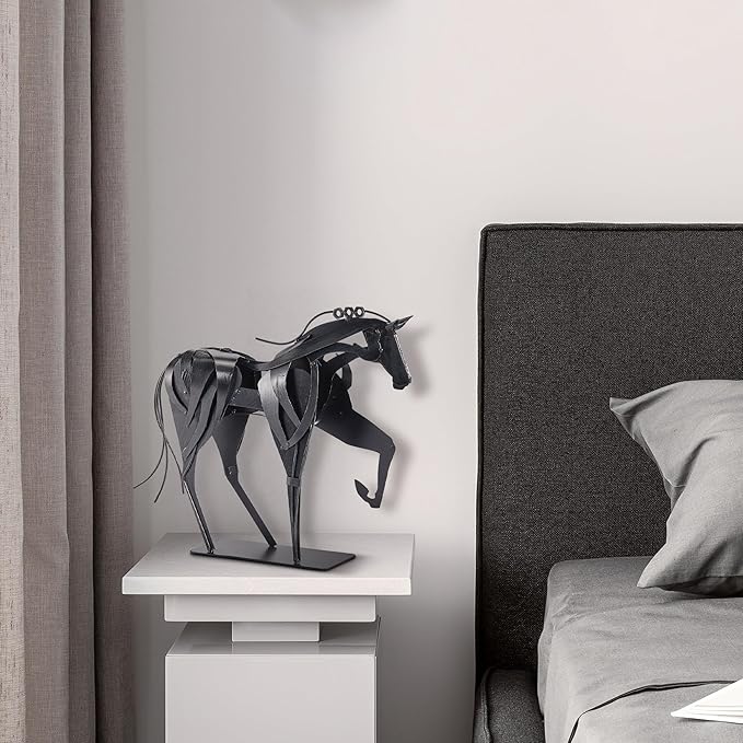 Handmade Horse Statue - Unique Rustic Decor for Office & Home - Hand-Painted Metal Sculpture - Perfect Handicraft Gift for Horse Lovers (Black)