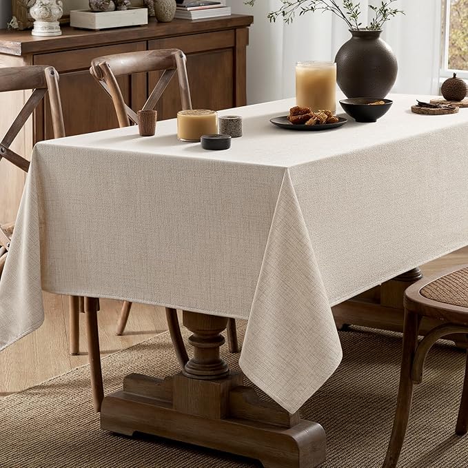MIULEE Grayish White Linen Polyester Tablecloth 60x104 Inch Rectangle Table Cloth Waterproof,Stain Resistant & Wrinkle Resistant for Dining Party Wedding