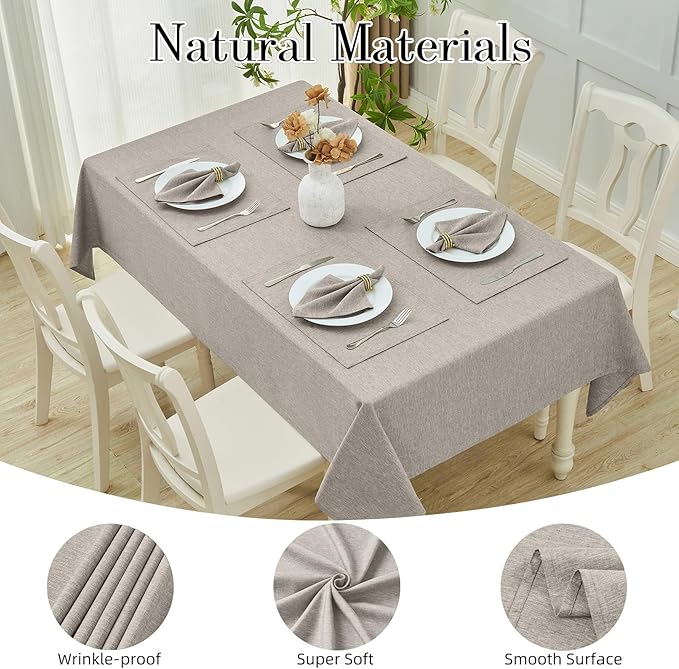 Rectangle Table Cloth Linen Farmhouse Stainproof Waterproof Washable Polyester Oblong Rectangular Fabric Table Cover for Kitchen Dining Dinner(Flaxen/60x104 Inch)