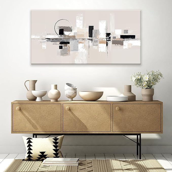 QSQ Abstract Wall Art Black White Wall Art Painting Grey Brown Canvas Art Wall Decor Prints Minimalist Abstract Wall Decor For Living Room Bedroom Kitchen Office Home Decoration 24" × 48"