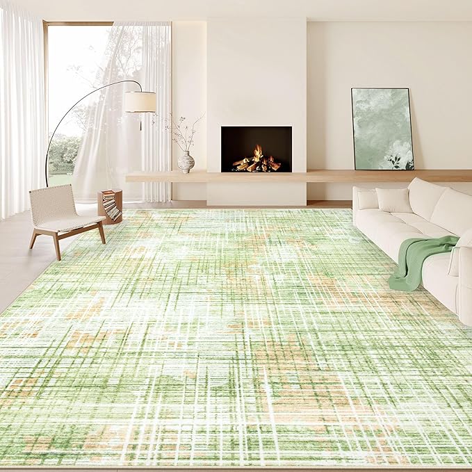 9x12 Area Rugs for Living Room: Washable Modern Abstract Rug Large Soft Non Slip Living Room Rug Indoor Low Pile Carpet for Bedroom Dining Room Home - Multi Green