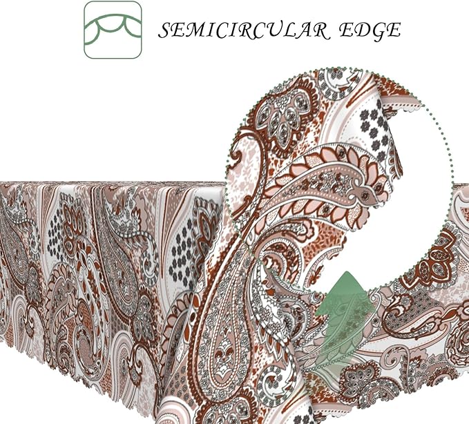 54x108 Inch Paisley Rectangle Tablecloth Bohemian Retro Brown Beige Geometric Patterned Table Cloth Bohemian Washable Durable Table Cover for Dining Banquet Garden Patio Holiday Gathering