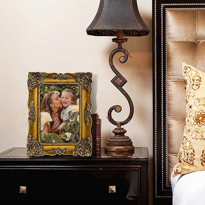 4x6 Picture Frame Gold Vintage Victorian Picture Frames Ornate Antique Baroque for Wall or Tabletop Small Bronze with Glass Front