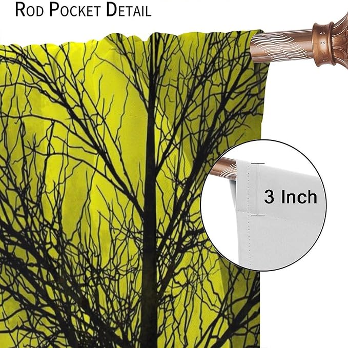 Gothic Crow Blackout Window Curtains, Halloween Horror Crow Print Window Drapes, for Living Room Bedroom 21(W)*45(L) 2 Panels