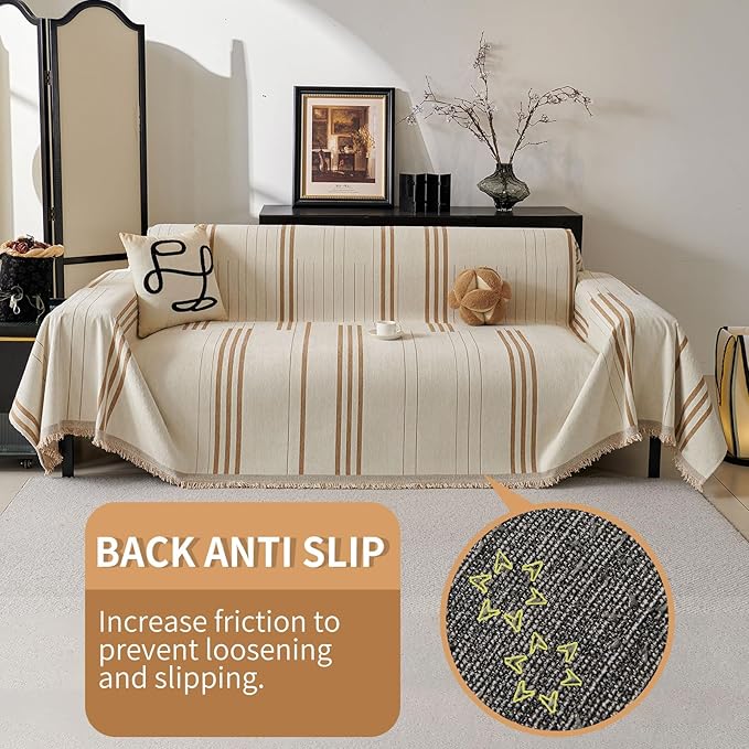 Boho Non Slip Covers Sofa Covers for 3 Cushion Chenille Dog Pet Couch Protector Washable L Shaped Sofa Cover ﻿ (Shallow Coffee, 71"*150")
