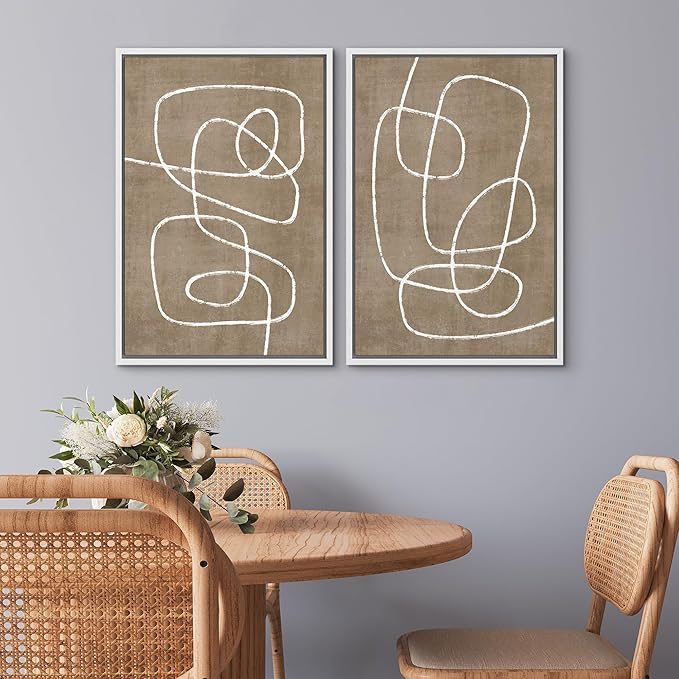 SIGNWIN Framed Canvas Print Wall Art Set Geometric Mid-Century Spiral Collage Abstract Shapes Cozy Neutral Minimal Decorative Nordic Zen Bohemian for Living Room, Bedroom, Office - 16"x24"x2 White