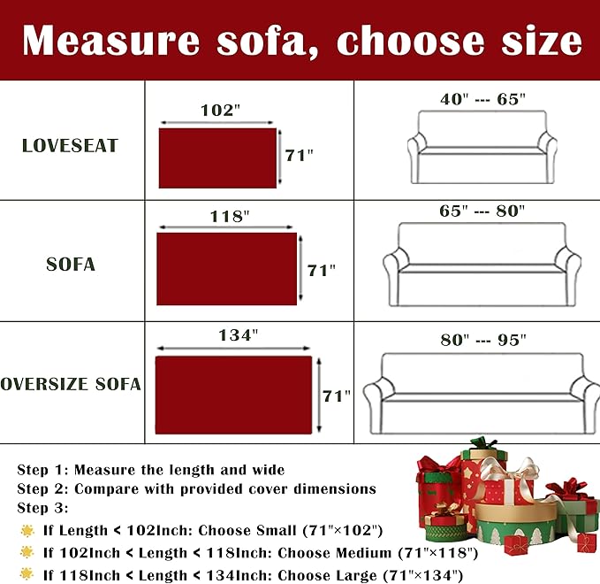 Christmas Couch Cover, Red Sofa Covers for 3 Cushion Couch, L Shape Sectional Protector for Dogs Washable, Reversible Throw Blanket Slipcover, Christmas Chair Decorations Gifts(71"x118", Red)