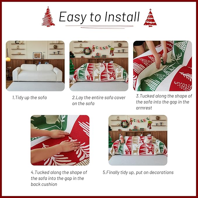 MYSKY HOME 71X134 inches Sofa Christmas Couch Cover, Sectional Sofa Covers Sofa Slipcover for 3 Cushion Couch, L Shape Couch Covers for Dog, Washable Sofa Blanket, Furniture Protector, Gift Pattern