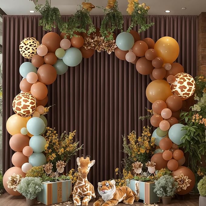 10x8 ft Wrinkle Free Brown Backdrop Curtain for Parties, Thick Polyester Photo Backdrop Drapes 2 Panels for Wedding Birthday Party Photography Background Baby Shower