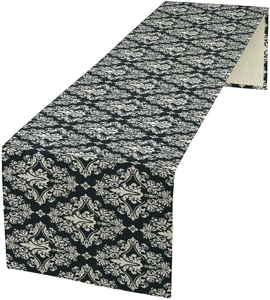 Damask Pattern Table Runner ,Exquisite Black White Baroque Table Runner for Kitchen Dining Party Decor 13x36in