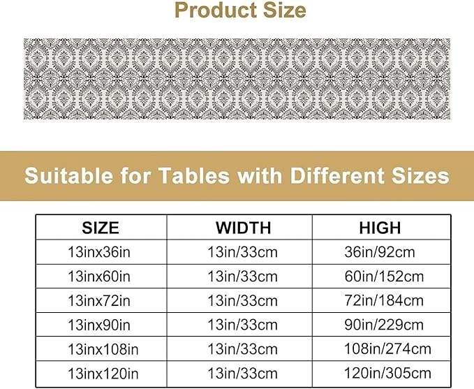Moroccan Patterned Table Runner Black Beige Geometric Table Runner for Kitchen Dining Party Decor 13x36in