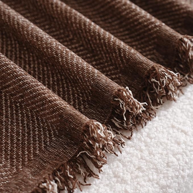 Couch Cover with Tassel Pet Loveseat Protector Brown Boho Herringbone Chenille Sofa Covers for Sectional 2 Seat Couch Furniture Protector for Pets, Kids(Chocolate, Large, 71" x 118")