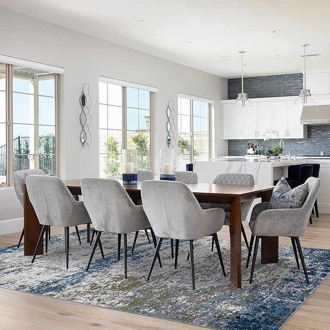 Modern Abstract Area Rug 3x5 Non Slip Non Shedding Rug Low Pile Stain Resistant for Bedroom Living Room,Navy