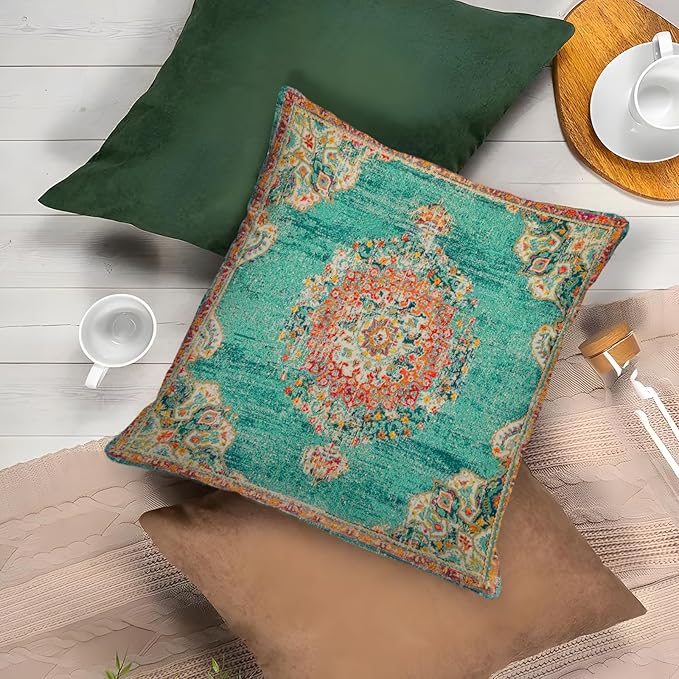 Boho Throw Pillow Covers 20x20 inch Set of 2,Bohemian Vintage Carpet Pattern Antique Ethnic Decor Double Sided Pattern Cushion Cover Soft Pillow Case Living Sofa Room Bed Square Pillow Cover