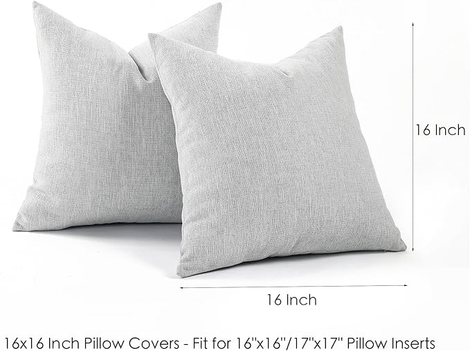 Jepeak 16x16 Inch Decorative Chenille Throw Pillow Covers, Pack of 2 Cozy Concise Pillow Cases Soft Farmhouse Modern Square Cushion Cover for Sofa Couch Bed Home Decor, Gainsboro