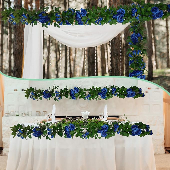U'Artlines 5 Pack Artificial Royal Blue Rose Vines Floral Garlands Total 32.5 Ft Fake Vine Silk Flower Garland for Indoor Outdoor Home Wedding Arch Garden Wall Decoration