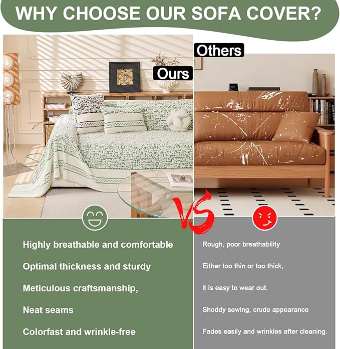 ROOMLIFE Thicked Striped Boho Green Couch Cover for 2-3 Cushion Sofa, Fuzzy Plush Warm Sofa Slipcovers Sectional Sofas Covers, Non Slip Washable Furniture Protector Soft with Tassel,Winter 71''X134”