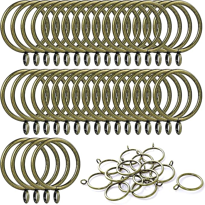 42 PCS Curtain Rings, 1.5 inch Metal Curtain Drape Sliding Eyelet Rings-Hanging Rings for Curtains and Rods, Fits Up to 1 1/4-Inch Rod, Antique Bronze(Clips Not Included)