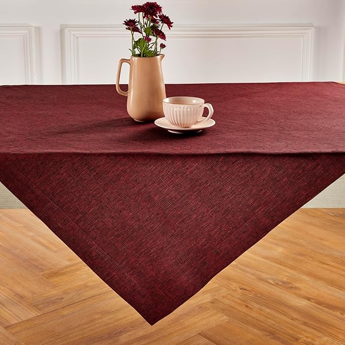 Solino Home Square Linen Tablecloth 52 x 52 Inch - 100% Pure Linen Red Garnet Table Throw - Athena, Machine Washable Tablecloth for Fall, Autumn, Thanksgiving, Holiday, Winter