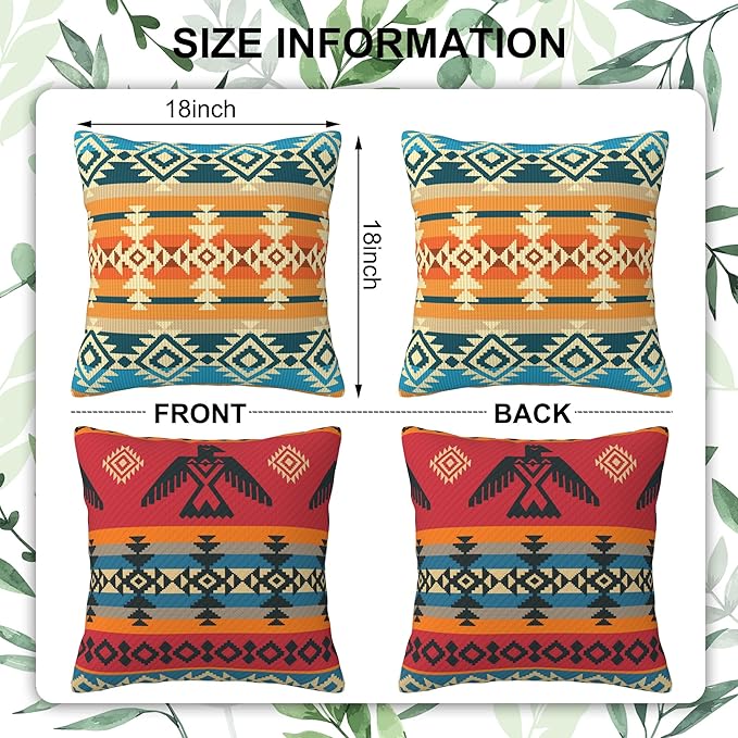 Throw Pillow Cover Case Navajo Style Pillow Covers 18x18 Inch Set of 2,Soft Decorative Throw Pillow Case for Living Room Bedroom Sofa Couch Cushion Covers