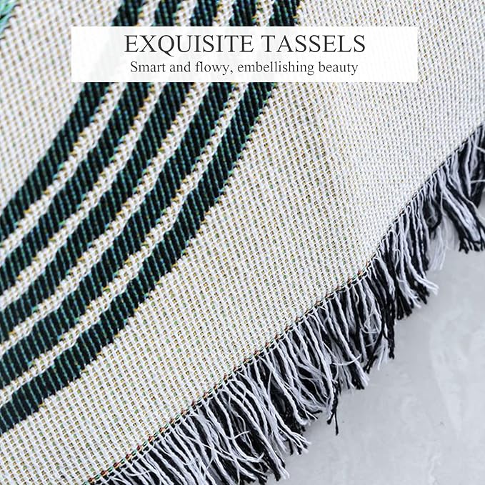 Double-Sided Cotton Woven Throw Blanket with Tassel Jungle Bohemian Style Tapestry Shawl Multi-Function Decorative Throws for Sofa Bed Armchair Camping Blanket Tablecloth Carpet 160x130cm