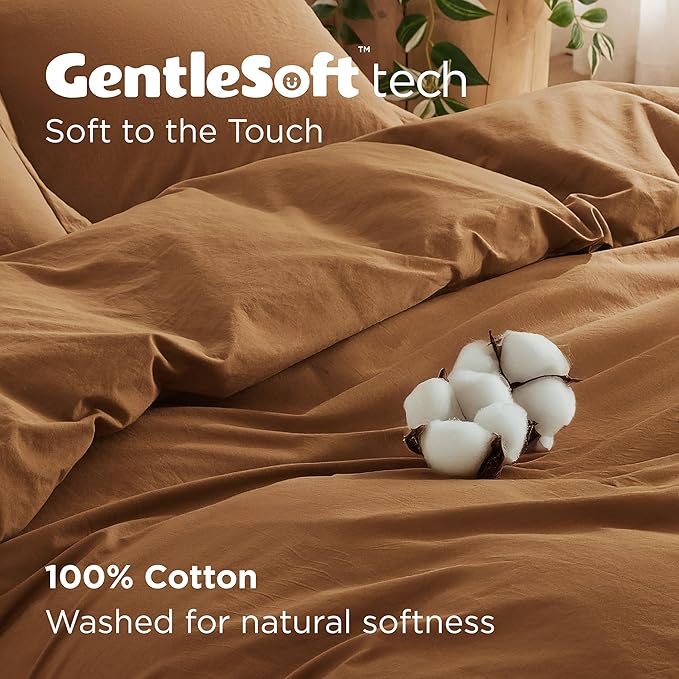 Bedsure 100% Washed Cotton Duvet Cover King Size - Hazelnut Brown Minimalist Cotton Duvet Cover Linen Like Breathable - GentleSoft™ Plain Simple Bedding (Hazelnut Brown, King, 104"x90")