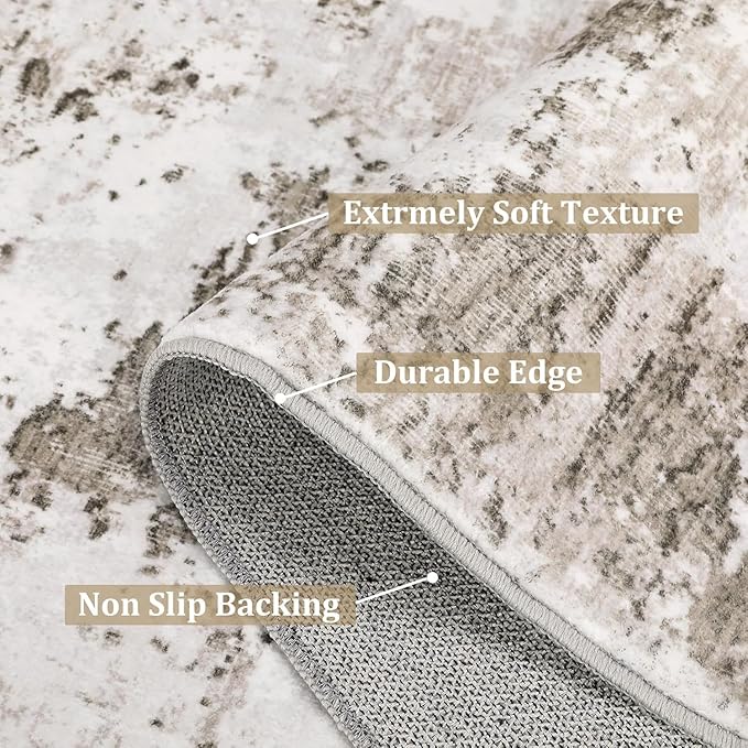 Modern Abstract 2x10 Runner Rug Non Slip Non Shedding Rug Low Pile Stain Resistant for Bedroom Hallway Kitchen,Taupe/Beige