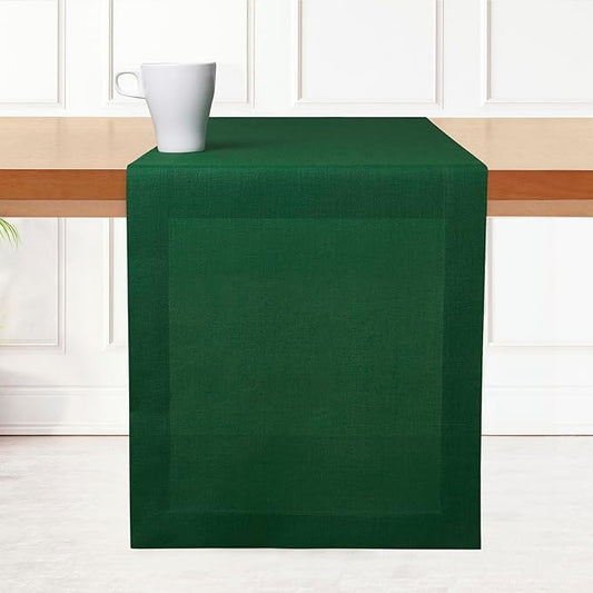 D'Moksha Homes Linen Forest Green Table Runner 90 Inches Long - 100% Pure Linen 14 x 90 Inch Table Runner for Dining, Fall, Thanksgiving, Christmas, Holiday - Machine Washable
